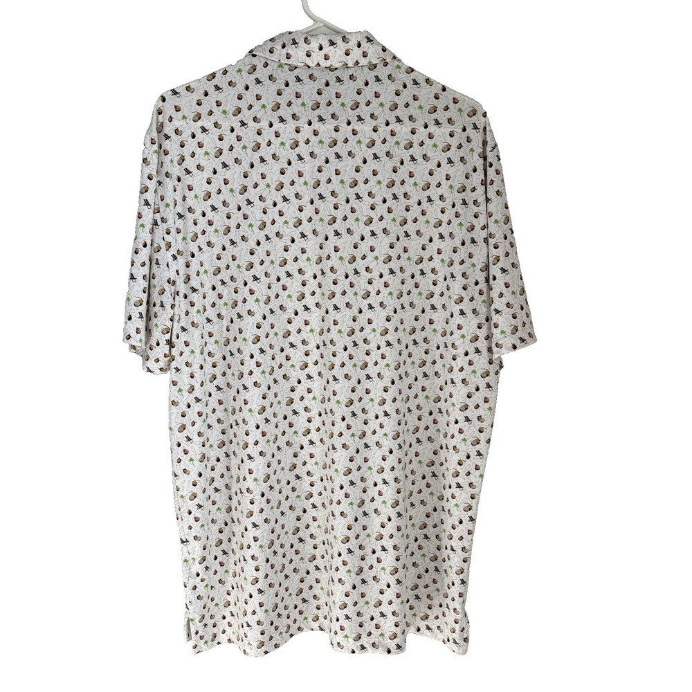 1764 Golf Polo Shirt AOP‎ Coconuts Beach Chairs Palm Stretch Resort Mens L White - Picture 2 of 10